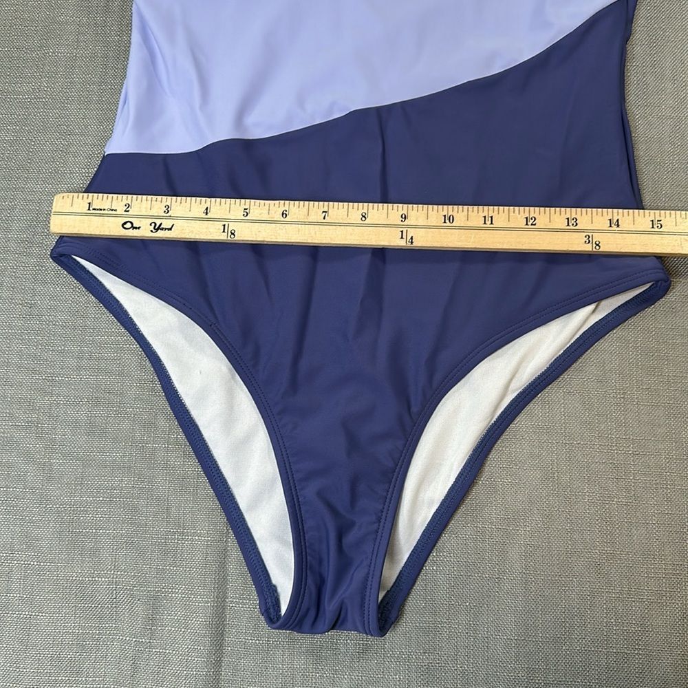 Cupshe Swimsuit Wm Medium Blue White Purple Stripe One Shoulder One Piece - Picture 11 of 14